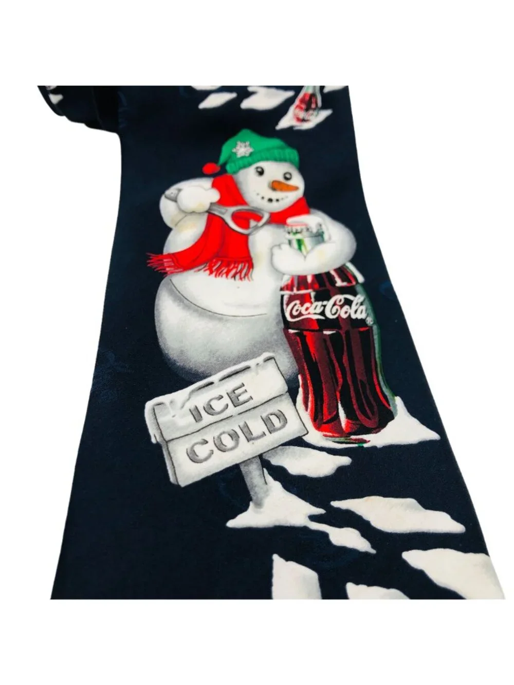 Vtg Coca-Cola Christmas Snowman Necktie Coke Bottle Ice Cold Polyester